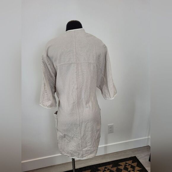 SCHAI Overcoat Linen Cotton Neutral Minimalist Lagenlook Oatmeal Oversized Small - Picture 14 of 16